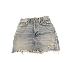 AGOLDE Quinn Distressed High Rise Light Wash Jean Mini Skirt in Size 25